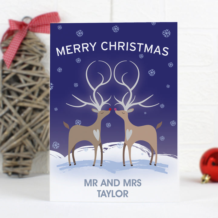 Buy Personalised Reindeer Couple Card at www.giftsfinder.co.uk