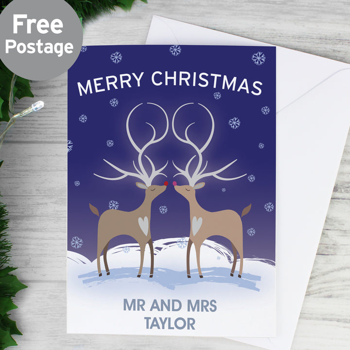 Buy Personalised Reindeer Couple Card at www.giftsfinder.co.uk