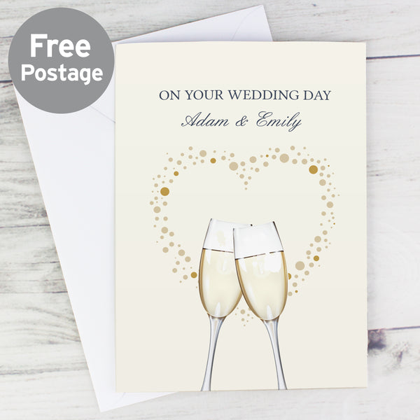 Buy Personalised Gold Champagne Flutes Card at www.giftsfinder.co.uk