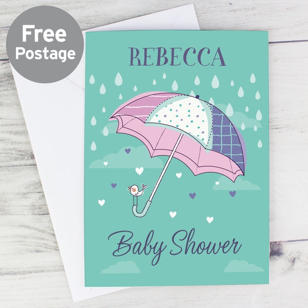 Buy Personalised Baby Shower Umbrella Card at www.giftsfinder.co.uk