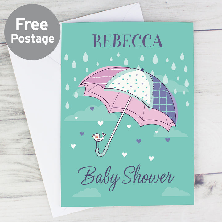 Buy Personalised Baby Shower Umbrella Card at www.giftsfinder.co.uk