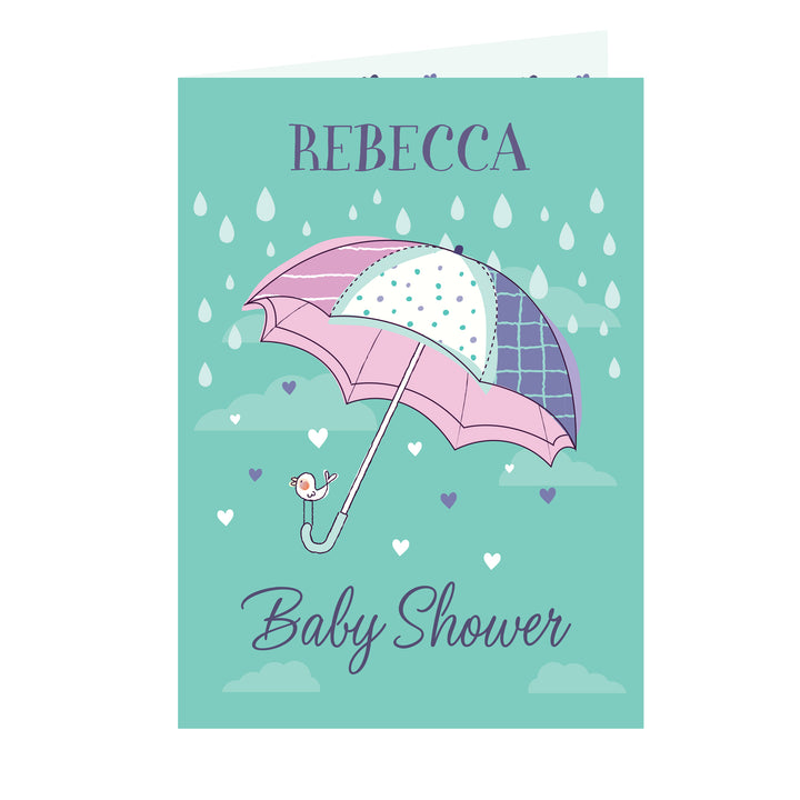 Buy Personalised Baby Shower Umbrella Card at www.giftsfinder.co.uk