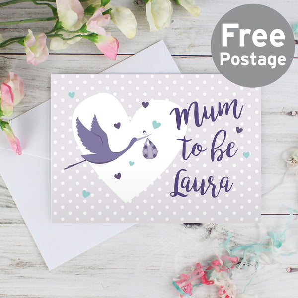 Buy Personalised Mum to Be Stork Card at www.giftsfinder.co.uk