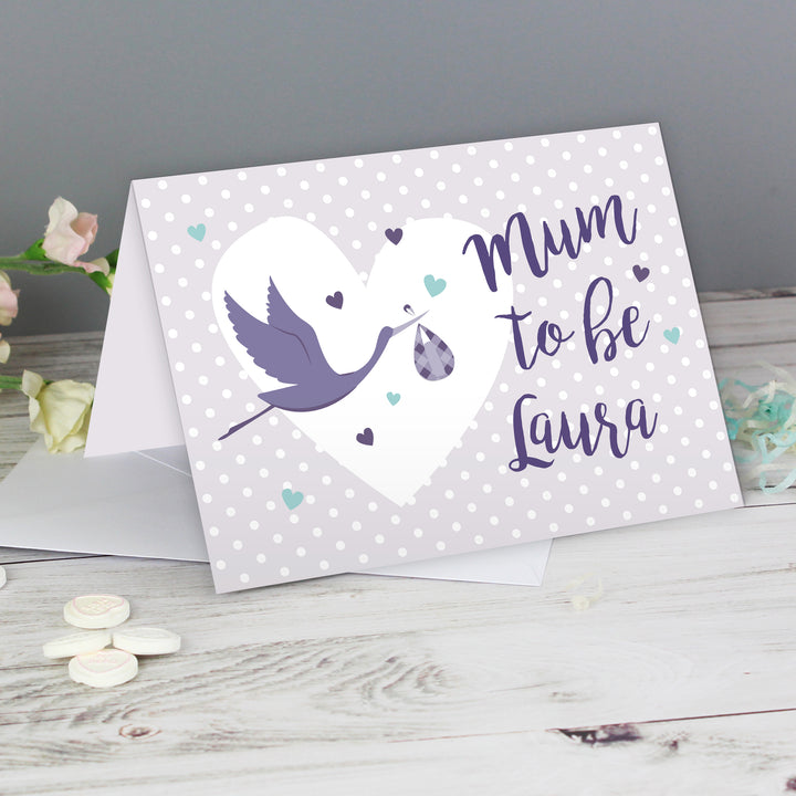 Buy Personalised Mum to Be Stork Card at www.giftsfinder.co.uk