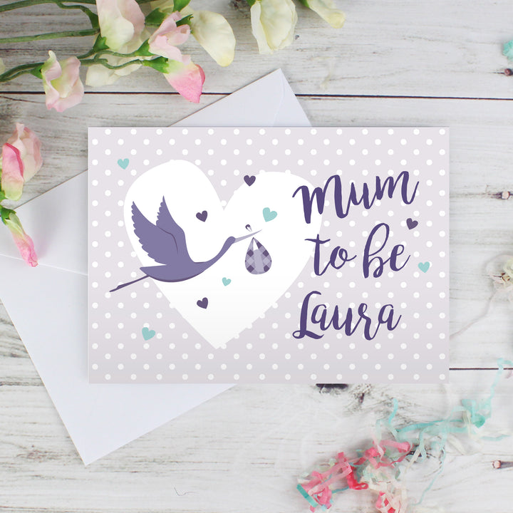 Buy Personalised Mum to Be Stork Card at www.giftsfinder.co.uk