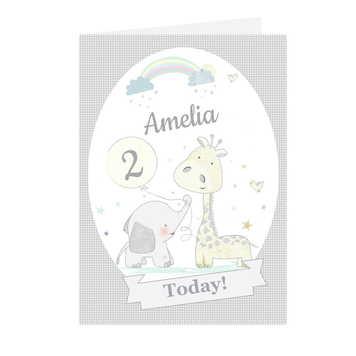 Buy Personalised Hessian Giraffe & Elephant Card at www.giftsfinder.co.uk