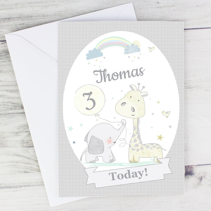 Buy Personalised Hessian Giraffe & Elephant Card at www.giftsfinder.co.uk