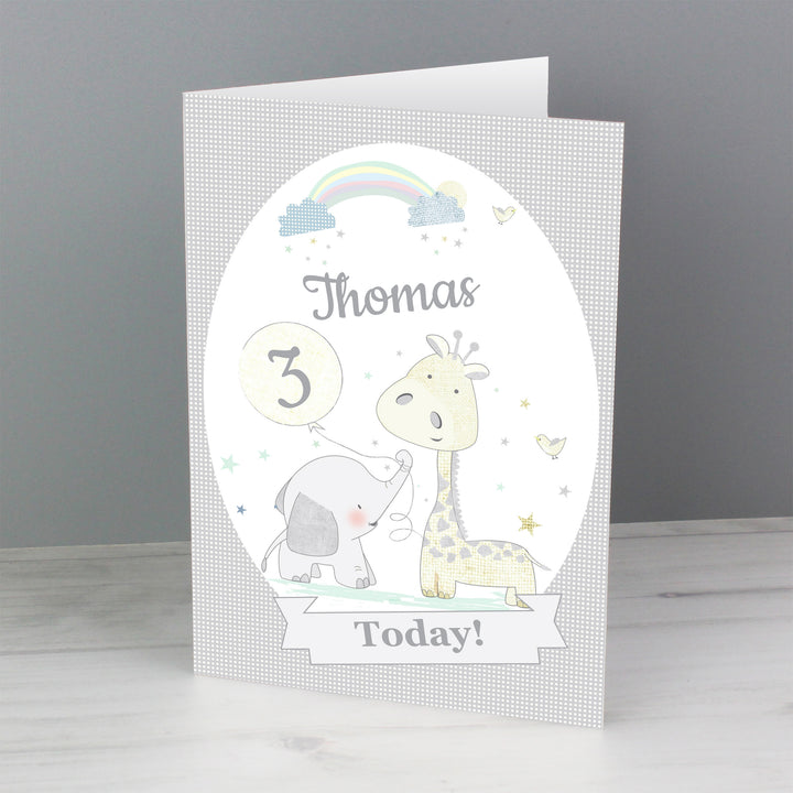 Buy Personalised Hessian Giraffe & Elephant Card at www.giftsfinder.co.uk