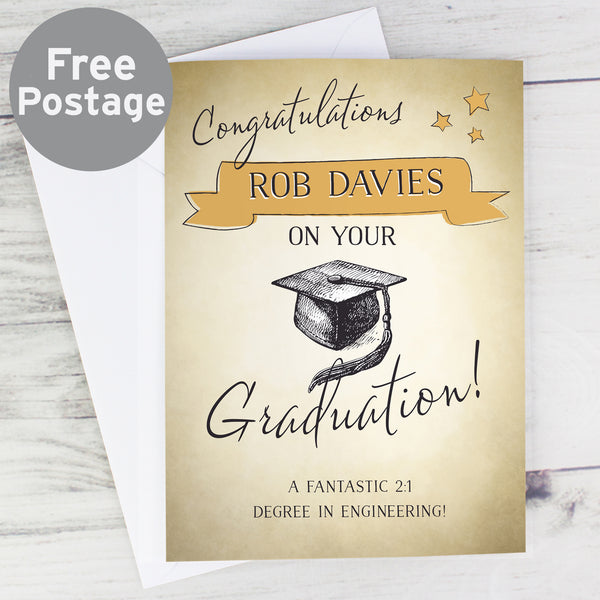 Buy Personalised Gold Star Graduation Card at www.giftsfinder.co.uk