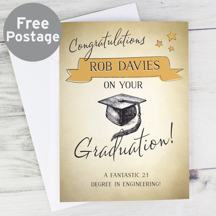 Personalised Gold Star Graduation Card - part of the Gifts Finder Personalised Graduation Gifts collection