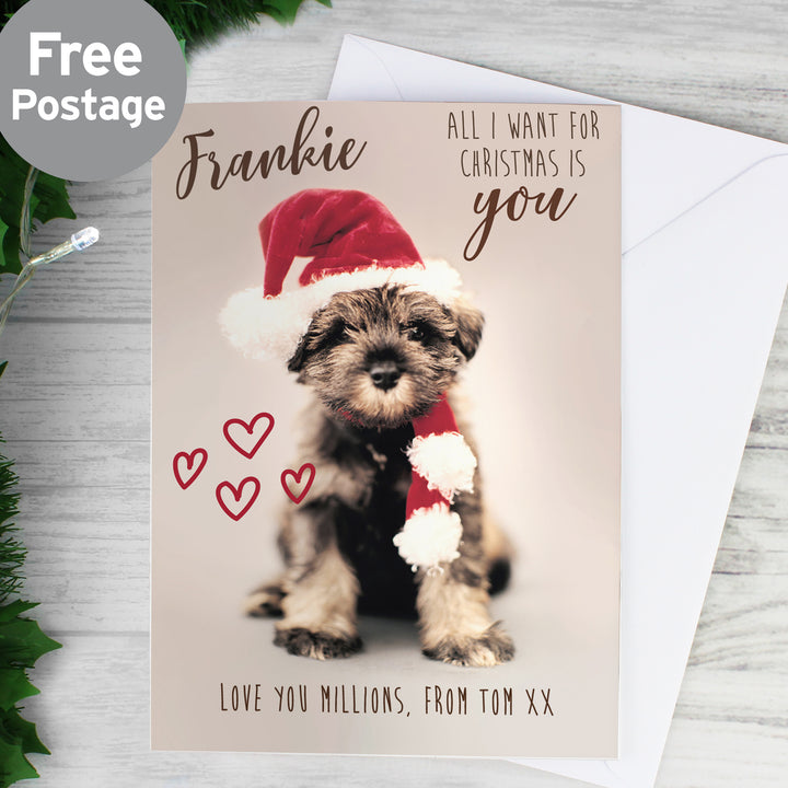 Personalised Rachael Hale 'All I Want For Christmas' Puppy Card - part of the Gifts Finder Personalised Christmas Cards collection