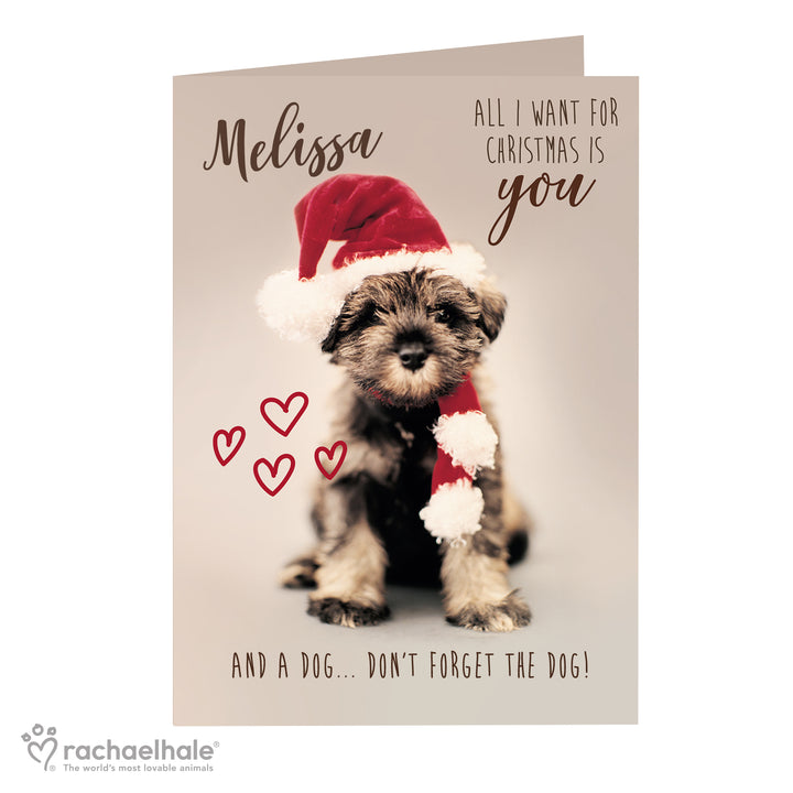 Personalised Rachael Hale 'All I Want For Christmas' Puppy Card - part of the Gifts Finder Personalised Christmas Cards collection