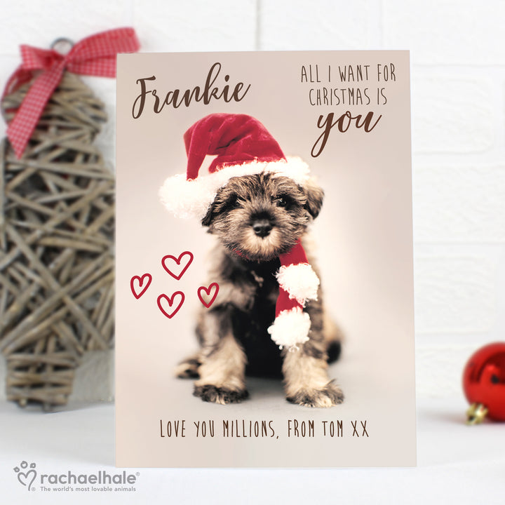 Personalised Rachael Hale 'All I Want For Christmas' Puppy Card - part of the Gifts Finder Personalised Christmas Cards collection