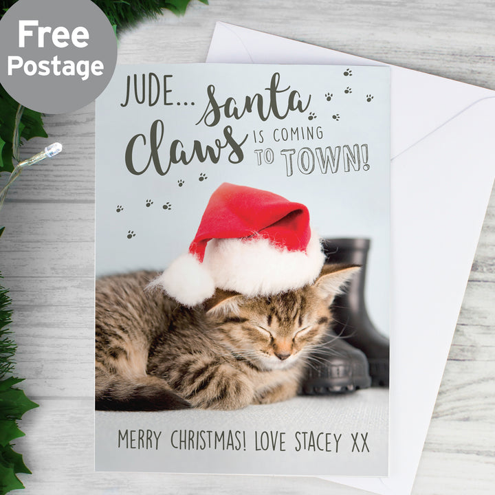 Personalised Rachael Hale Santa Claws Christmas Cat Card - part of the Gifts Finder Personalised Christmas Cards collection