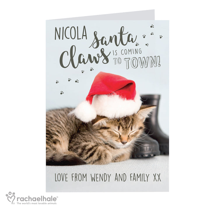 Personalised Rachael Hale Santa Claws Christmas Cat Card - part of the Gifts Finder Personalised Christmas Cards collection