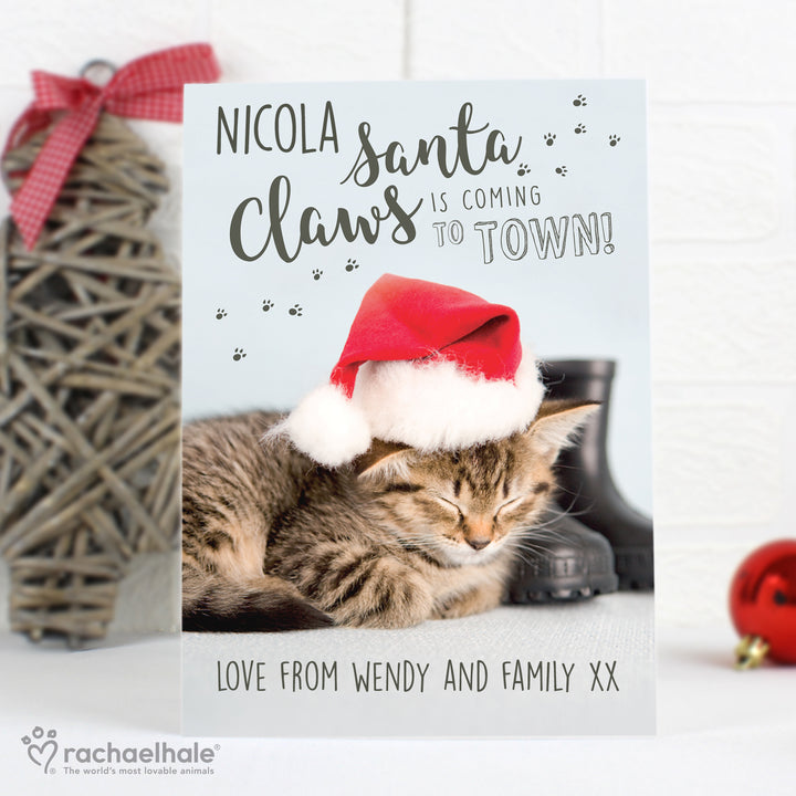 Personalised Rachael Hale Santa Claws Christmas Cat Card - part of the Gifts Finder Personalised Christmas Cards collection