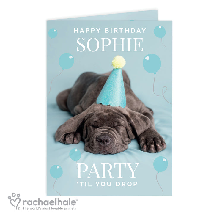 Buy Personalised Rachael Hale 'Party 'Til You Drop' Card at www.giftsfinder.co.uk