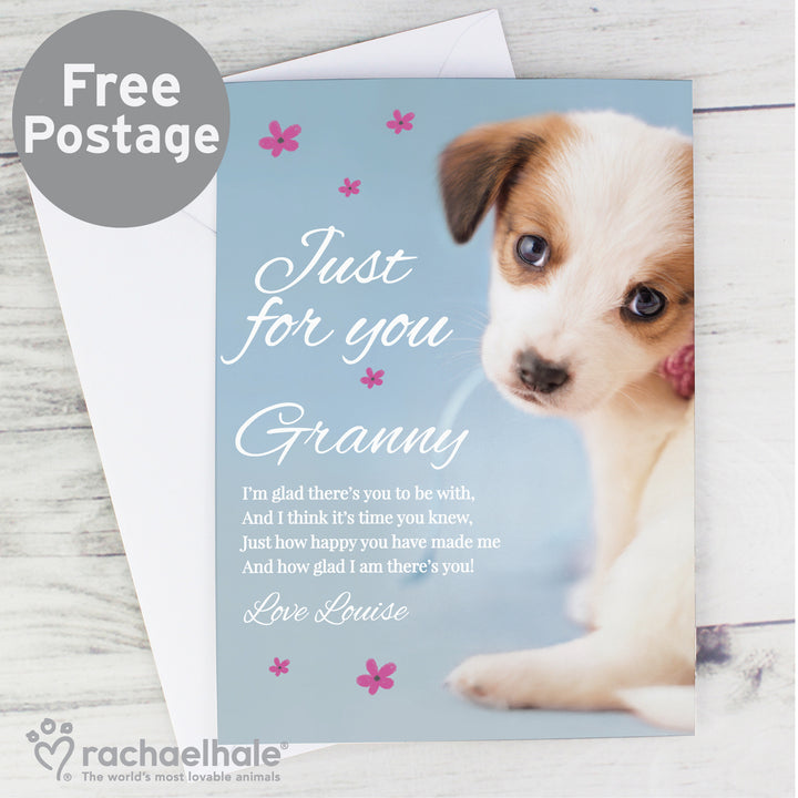 Buy Personalised Rachael Hale 'Just for You' Puppy Card at www.giftsfinder.co.uk