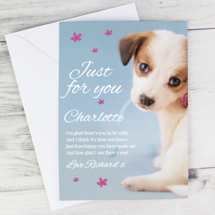 Buy Personalised Rachael Hale 'Just for You' Puppy Card at www.giftsfinder.co.uk