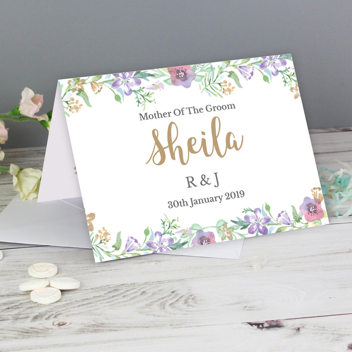 Buy Personalised Gold Floral Watercolour Card at www.giftsfinder.co.uk