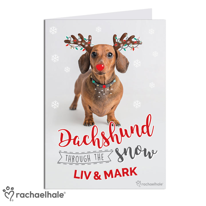 Personalised Rachael Hale Christmas Dachshund Through The Snow Card - part of the Gifts Finder Personalised Christmas Cards collection