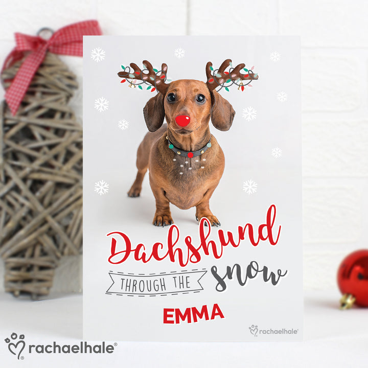 Personalised Rachael Hale Christmas Dachshund Through The Snow Card - part of the Gifts Finder Personalised Christmas Cards collection