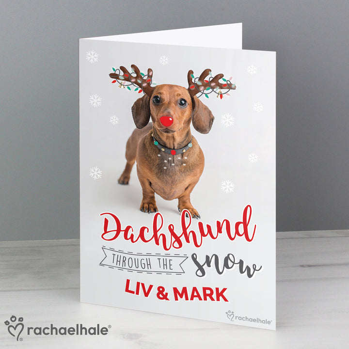 Personalised Rachael Hale Christmas Dachshund Through The Snow Card - part of the Gifts Finder Personalised Christmas Cards collection