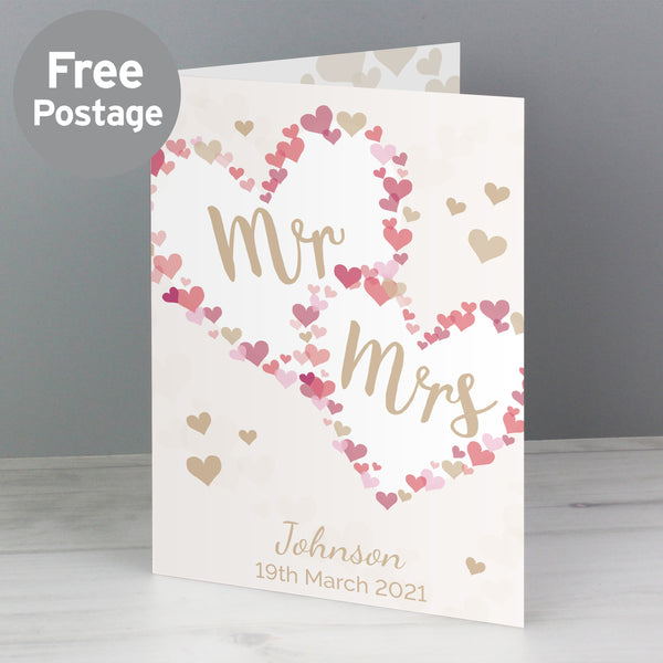 Buy Personalised Mr & Mrs Confetti Hearts Wedding Card at www.giftsfinder.co.uk