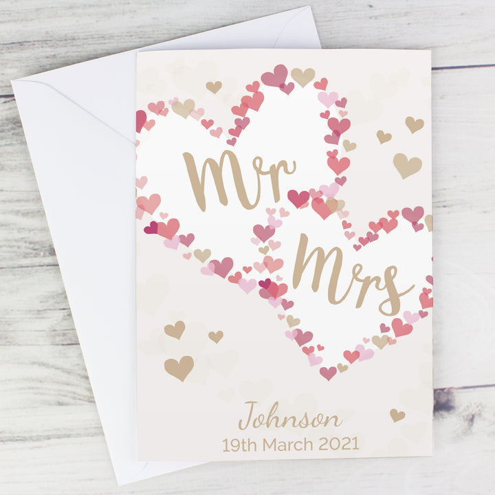 Personalised Mr & Mrs Confetti Hearts Wedding Card - part of the Gifts Finder Personalised Wedding Gifts collection