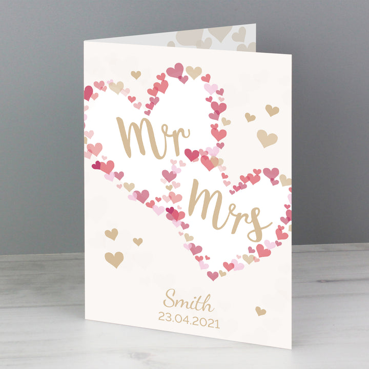 Personalised Mr & Mrs Confetti Hearts Wedding Card - part of the Gifts Finder Personalised Wedding Gifts collection