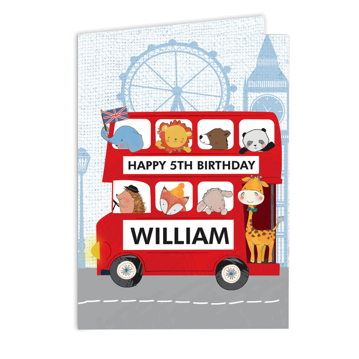 Personalised London Animal Bus Birthday Card - part of the Personalised Birthday Cards collection