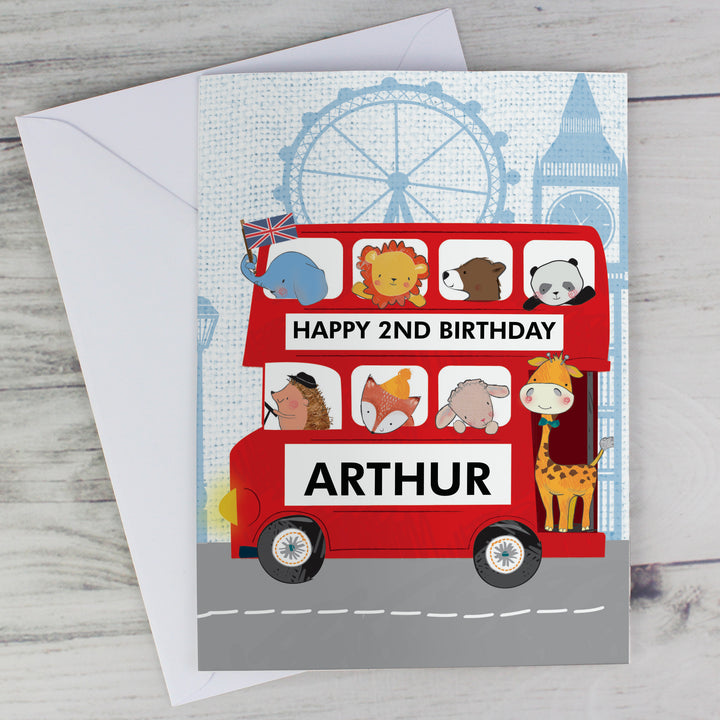 Personalised London Animal Bus Birthday Card - part of the Personalised Birthday Cards collection