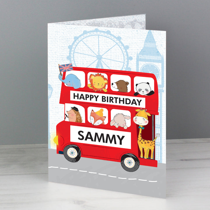 Personalised London Animal Bus Birthday Card - part of the Personalised Birthday Cards collection