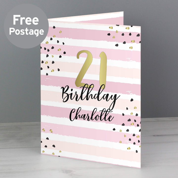 Personalised Gold And Pink Stripe Birthday Card - part of the Personalised Birthday Cards collection