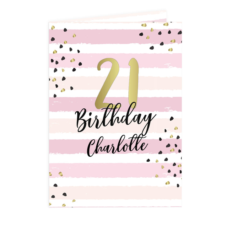 Personalised Gold And Pink Stripe Birthday Card - part of the Personalised Birthday Cards collection