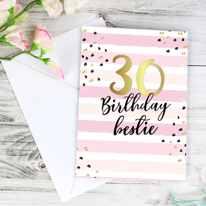 Personalised Gold And Pink Stripe Birthday Card - part of the Personalised Birthday Cards collection