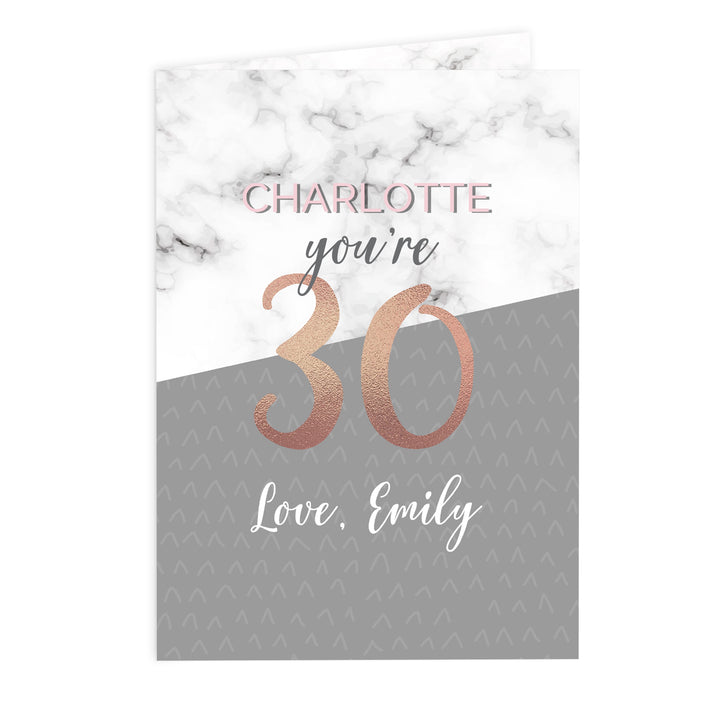 Buy Personalised Marble and Rose Gold Birthday Card at www.giftsfinder.co.uk