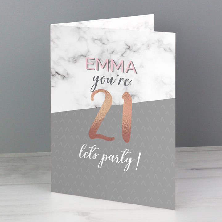 Buy Personalised Marble and Rose Gold Birthday Card at www.giftsfinder.co.uk