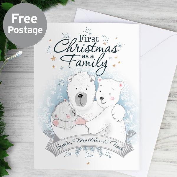 Buy Personalised Polar Bear '1st Christmas As A Family' Card at www.giftsfinder.co.uk