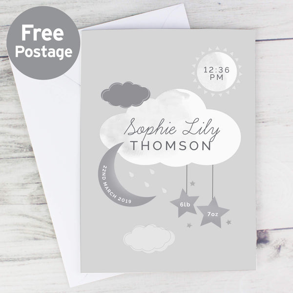 Buy Personalised New Baby Moon & Stars Card at www.giftsfinder.co.uk