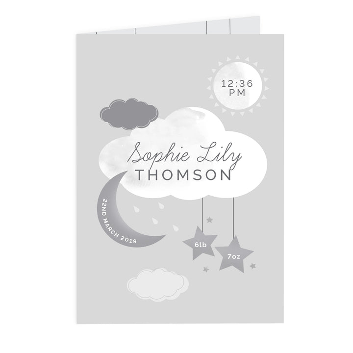 Personalised New Baby Moon & Stars Card - part of the Gifts Finder Personalised Cards collection