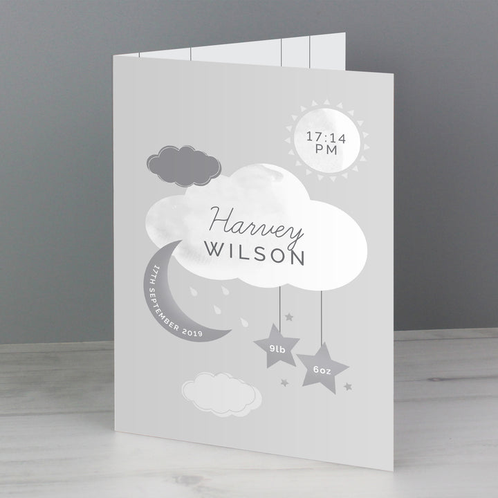 Personalised New Baby Moon & Stars Card - part of the Gifts Finder Personalised Cards collection