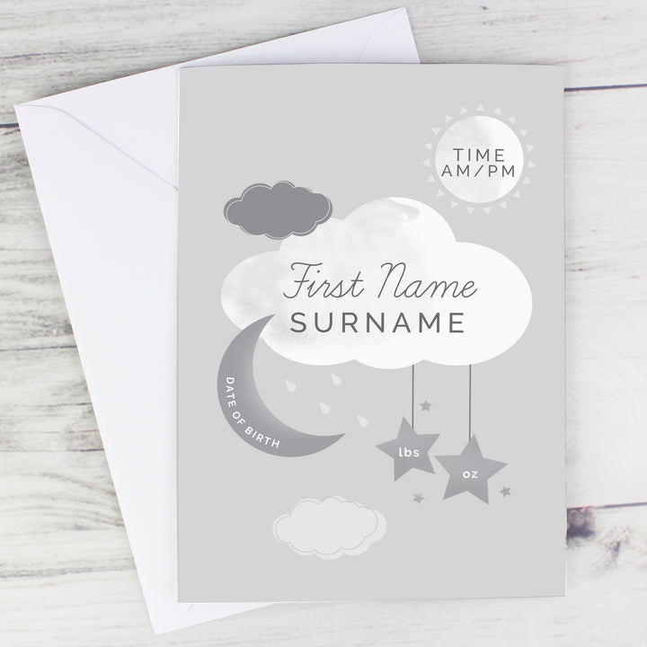 Personalised New Baby Moon & Stars Card - part of the Gifts Finder Personalised Cards collection