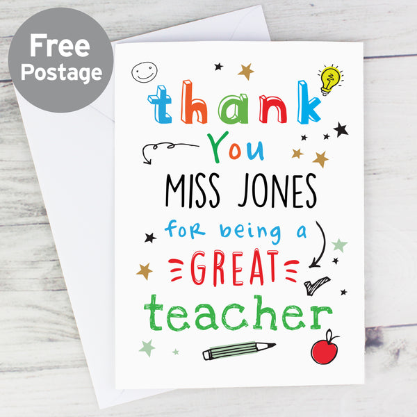 Buy Personalised Thank You Teacher Card at www.giftsfinder.co.uk