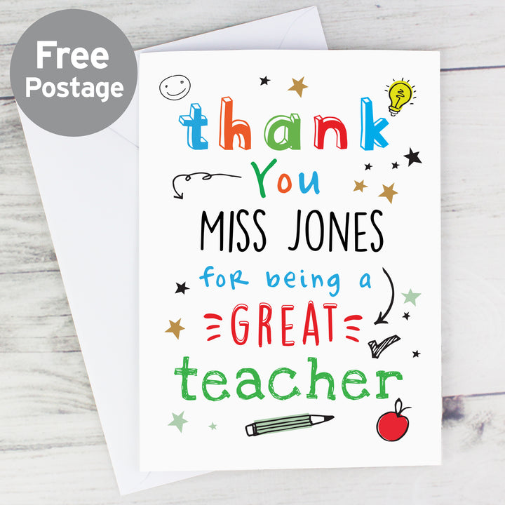 Buy Personalised Thank You Teacher Card at www.giftsfinder.co.uk