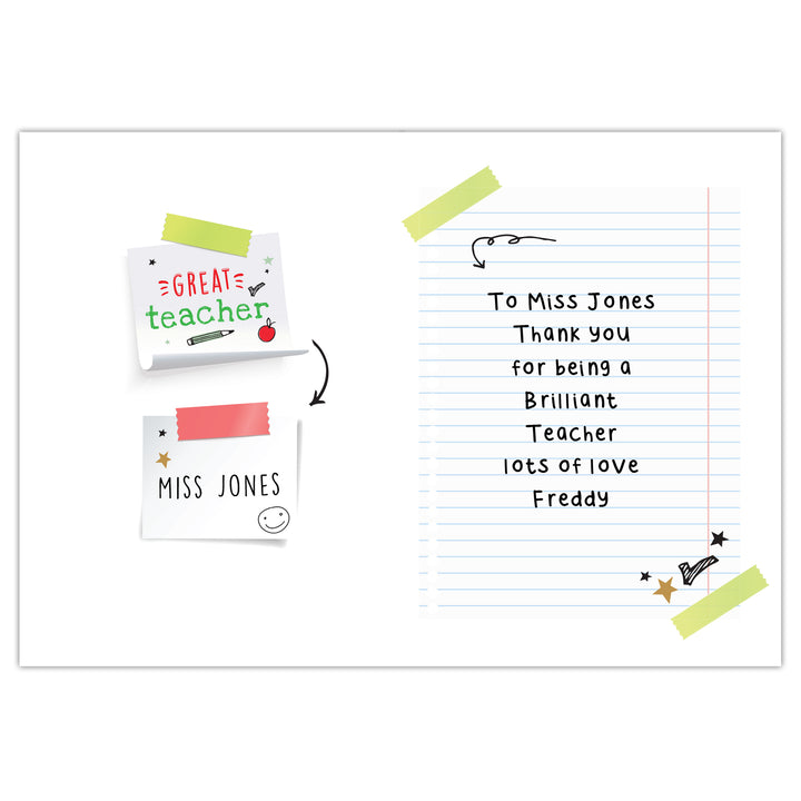 Buy Personalised Thank You Teacher Card at www.giftsfinder.co.uk