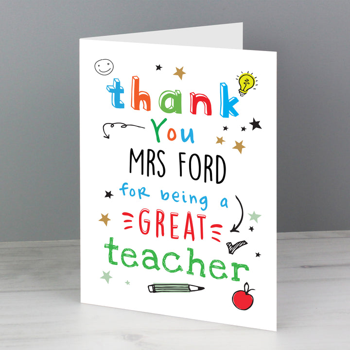 Buy Personalised Thank You Teacher Card at www.giftsfinder.co.uk