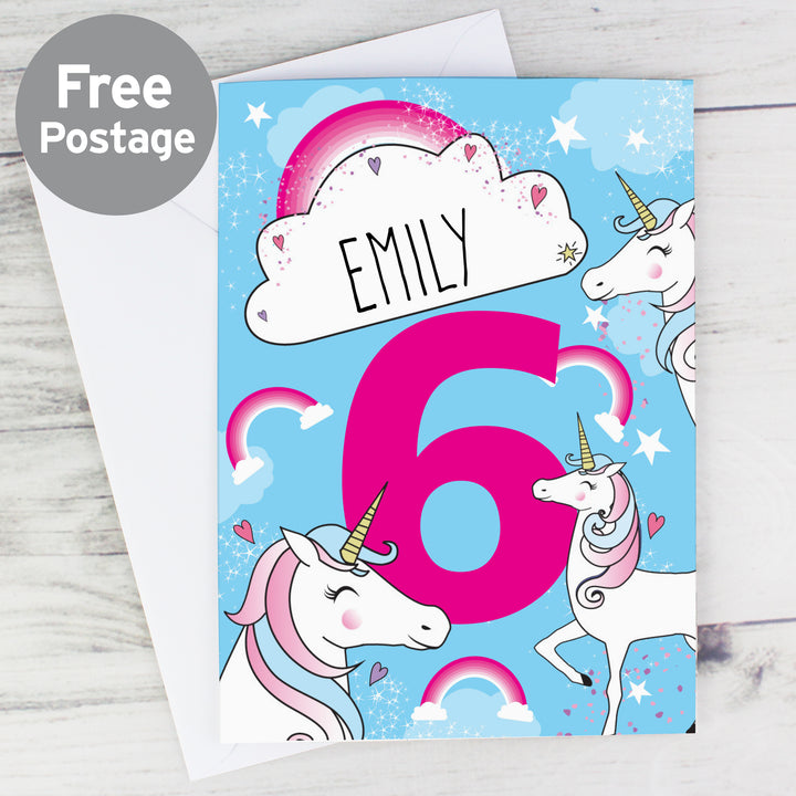 Buy Personalised Unicorn Birthday Card at www.giftsfinder.co.uk