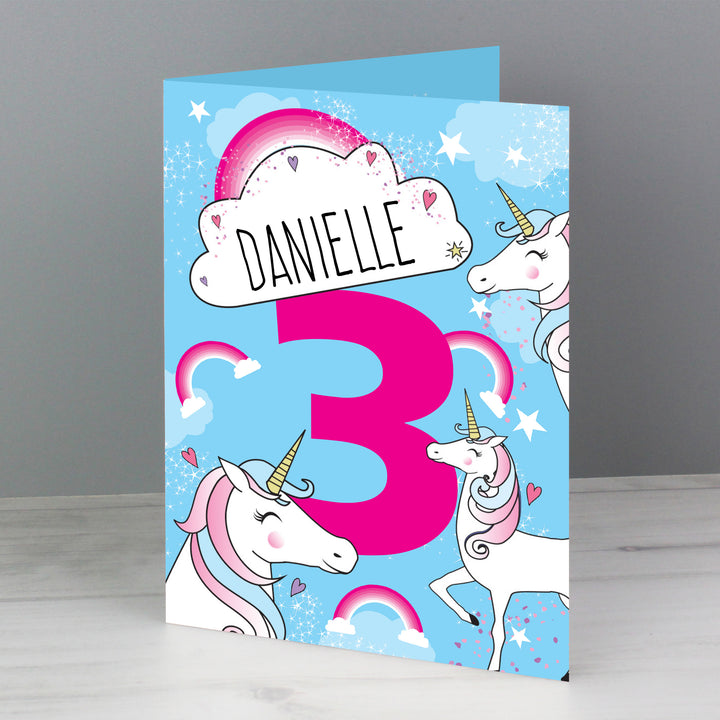 Buy Personalised Unicorn Birthday Card at www.giftsfinder.co.uk