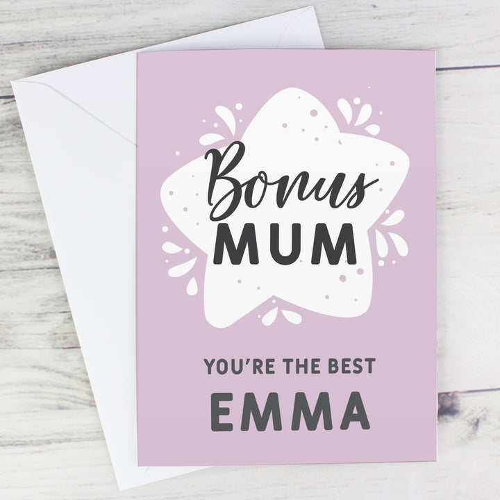 Buy Personalised To My Bonus Mum Card at www.giftsfinder.co.uk